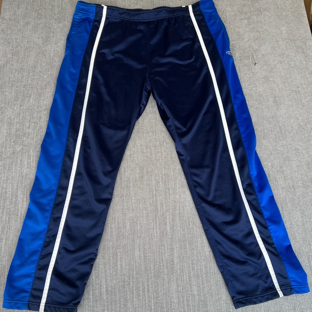 AND1 Track Pants Mens XL Blue White Strip Stretch Performance Straight Snap Leg